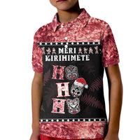 Personalised New Zealand Tiki Christmas Kid Polo Shirt Ho Ho Ho Paua Shell Glitter Red LT05 Kid Black - Polynesian Pride