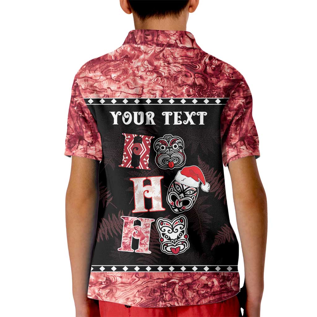 Personalised New Zealand Tiki Christmas Kid Polo Shirt Ho Ho Ho Paua Shell Glitter Red LT05 - Polynesian Pride