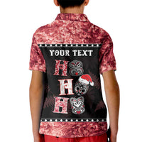 Personalised New Zealand Tiki Christmas Kid Polo Shirt Ho Ho Ho Paua Shell Glitter Red LT05 - Polynesian Pride