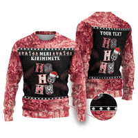 Personalised New Zealand Tiki Christmas Ugly Christmas Sweater Ho Ho Ho Paua Shell Glitter Red LT05 Black - Polynesian Pride