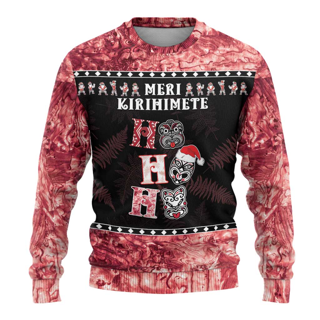Personalised New Zealand Tiki Christmas Ugly Christmas Sweater Ho Ho Ho Paua Shell Glitter Red LT05 - Polynesian Pride