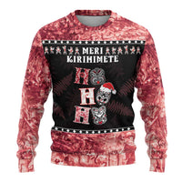 Personalised New Zealand Tiki Christmas Ugly Christmas Sweater Ho Ho Ho Paua Shell Glitter Red LT05 - Polynesian Pride