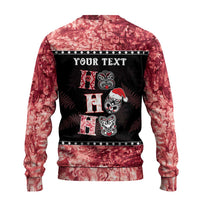 Personalised New Zealand Tiki Christmas Ugly Christmas Sweater Ho Ho Ho Paua Shell Glitter Red LT05 - Polynesian Pride