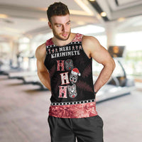 Personalised New Zealand Tiki Christmas Men Tank Top Ho Ho Ho Paua Shell Glitter Red LT05 Black - Polynesian Pride