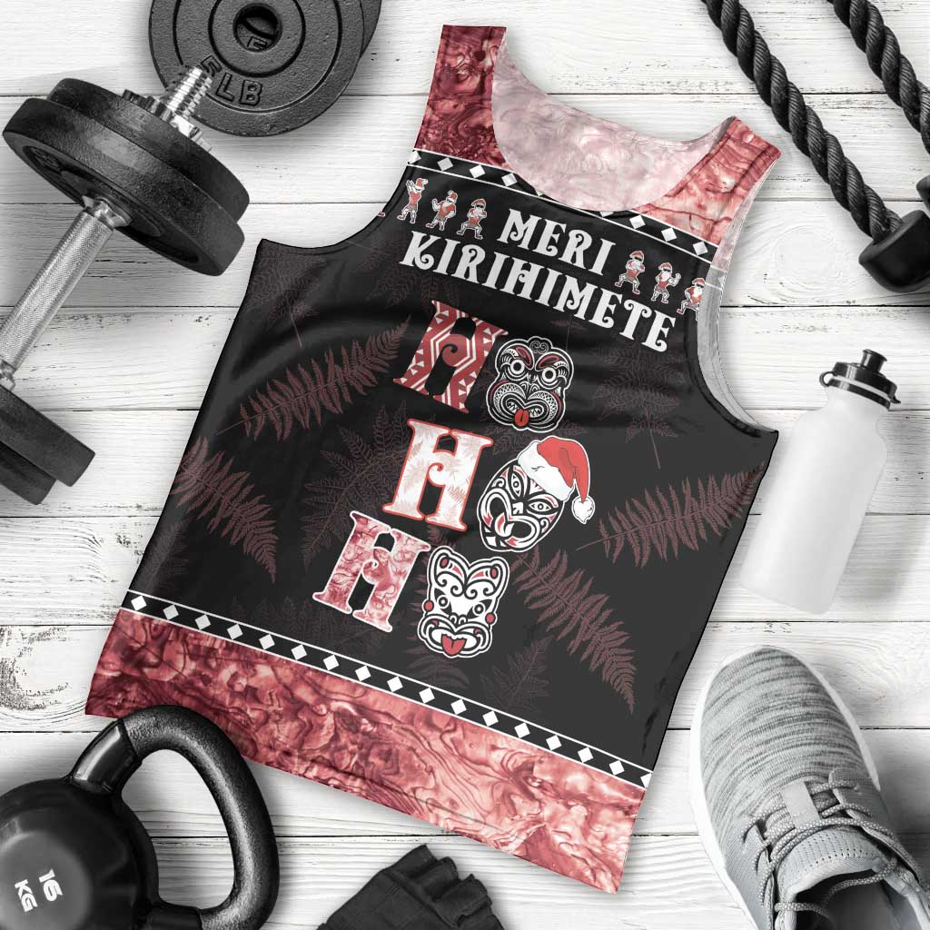 Personalised New Zealand Tiki Christmas Men Tank Top Ho Ho Ho Paua Shell Glitter Red LT05 - Polynesian Pride