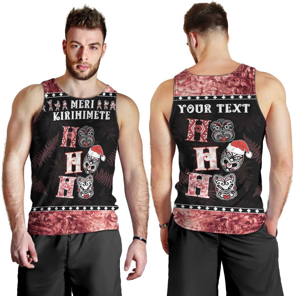 Personalised New Zealand Tiki Christmas Men Tank Top Ho Ho Ho Paua Shell Glitter Red LT05 - Polynesian Pride