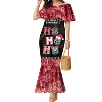 Personalised New Zealand Tiki Christmas Mermaid Dress Ho Ho Ho Paua Shell Glitter Red LT05 Women Black - Polynesian Pride