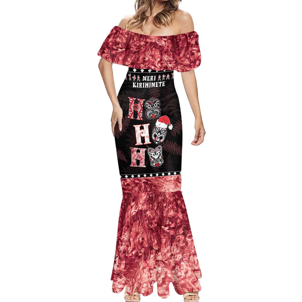 Personalised New Zealand Tiki Christmas Mermaid Dress Ho Ho Ho Paua Shell Glitter Red LT05 - Polynesian Pride