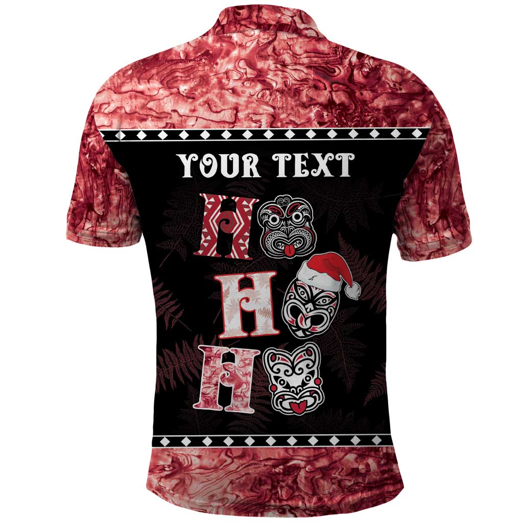 Personalised New Zealand Tiki Christmas Polo Shirt Ho Ho Ho Paua Shell Glitter Red LT05 - Polynesian Pride