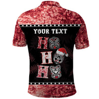 Personalised New Zealand Tiki Christmas Polo Shirt Ho Ho Ho Paua Shell Glitter Red LT05 - Polynesian Pride