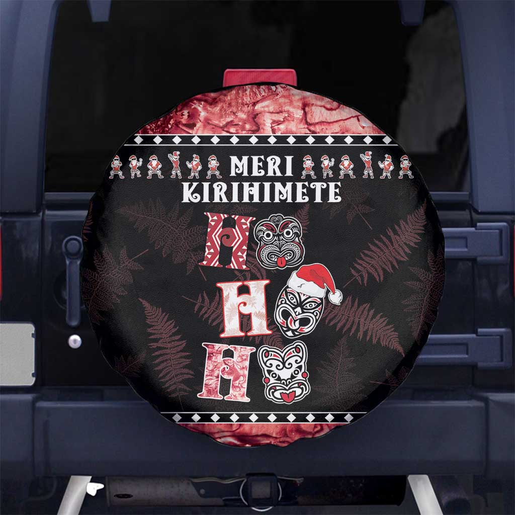 New Zealand Tiki Christmas Spare Tire Cover Ho Ho Ho Paua Shell Glitter Red LT05 - Polynesian Pride