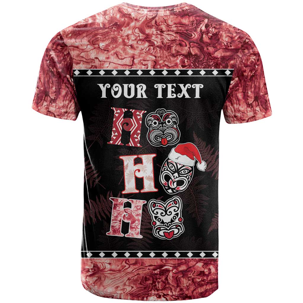 Personalised New Zealand Tiki Christmas T Shirt Ho Ho Ho Paua Shell Glitter Red LT05 - Polynesian Pride