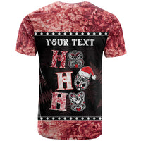 Personalised New Zealand Tiki Christmas T Shirt Ho Ho Ho Paua Shell Glitter Red LT05 - Polynesian Pride