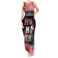 Personalised New Zealand Tiki Christmas Tank Maxi Dress Ho Ho Ho Paua Shell Glitter Red LT05 Women Black - Polynesian Pride
