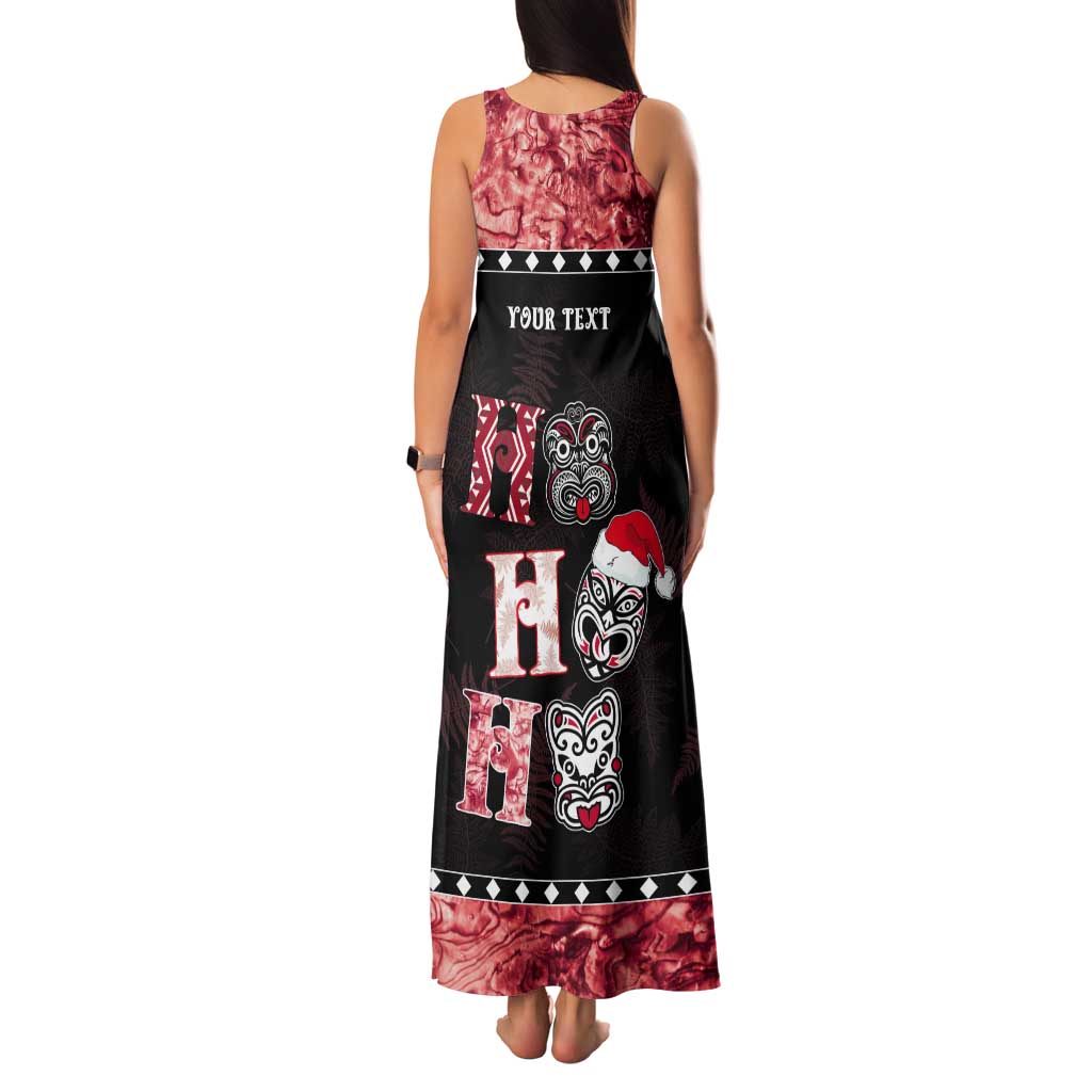 Personalised New Zealand Tiki Christmas Tank Maxi Dress Ho Ho Ho Paua Shell Glitter Red LT05 - Polynesian Pride