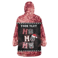 Personalised New Zealand Tiki Christmas Wearable Blanket Hoodie Ho Ho Ho Paua Shell Glitter Red LT05 - Polynesian Pride