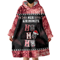 Personalised New Zealand Tiki Christmas Wearable Blanket Hoodie Ho Ho Ho Paua Shell Glitter Red LT05 - Polynesian Pride