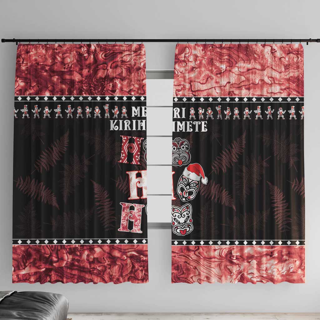 New Zealand Tiki Christmas Window Curtain Ho Ho Ho Paua Shell Glitter Red LT05 With Hooks Black - Polynesian Pride