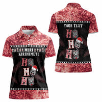 Personalised New Zealand Tiki Christmas Women Polo Shirt Ho Ho Ho Paua Shell Glitter Red LT05 - Polynesian Pride
