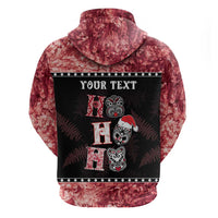 Personalised New Zealand Tiki Christmas Zip Hoodie Ho Ho Ho Paua Shell Glitter Red LT05 - Polynesian Pride