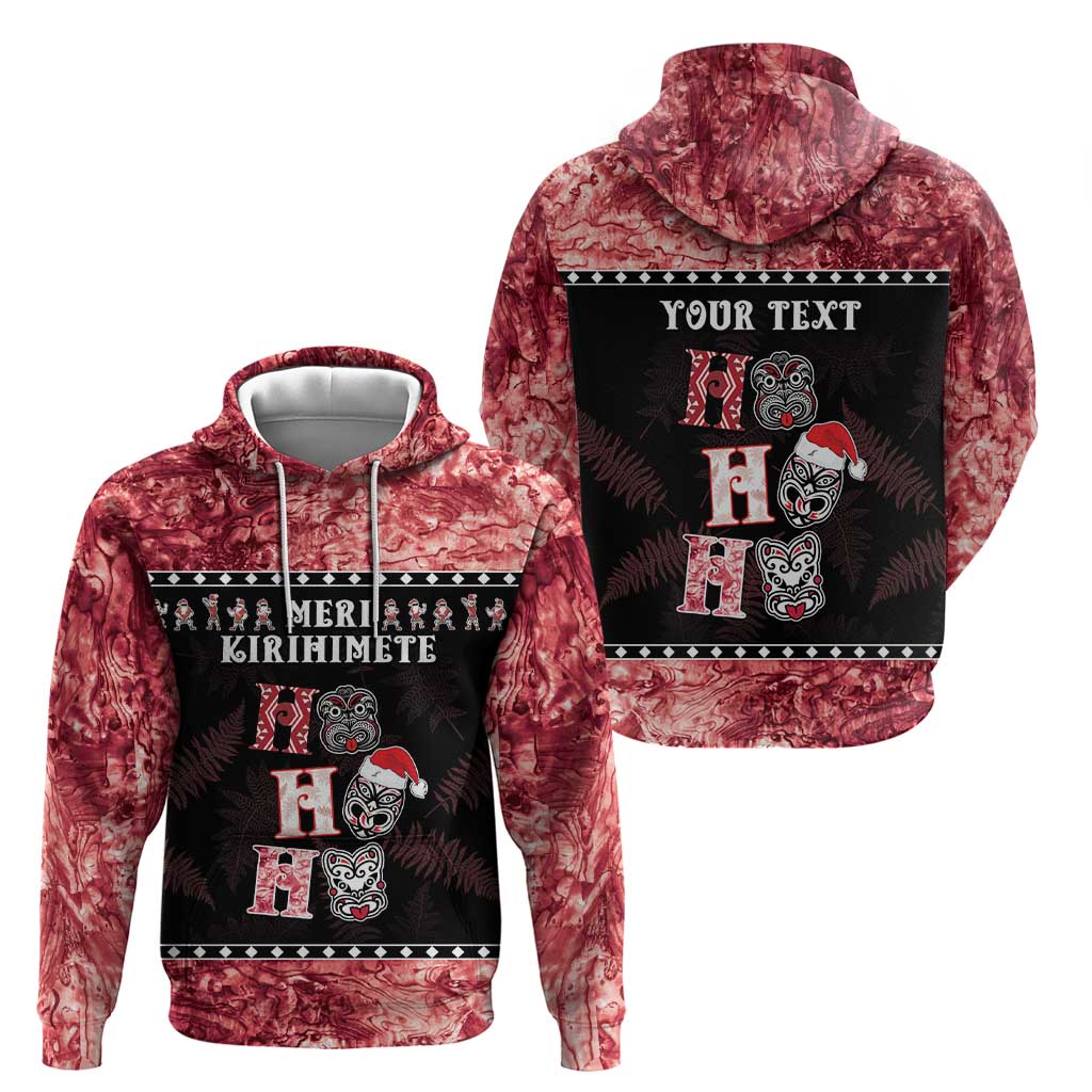 Personalised New Zealand Tiki Christmas Zip Hoodie Ho Ho Ho Paua Shell Glitter Red LT05 - Polynesian Pride