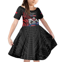 Samoa Independence Day Family Matching Mermaid Dress and Hawaiian Shirt Samoan Warriors Ula Fala LT05 Daughter's Dress Black - Polynesian Pride