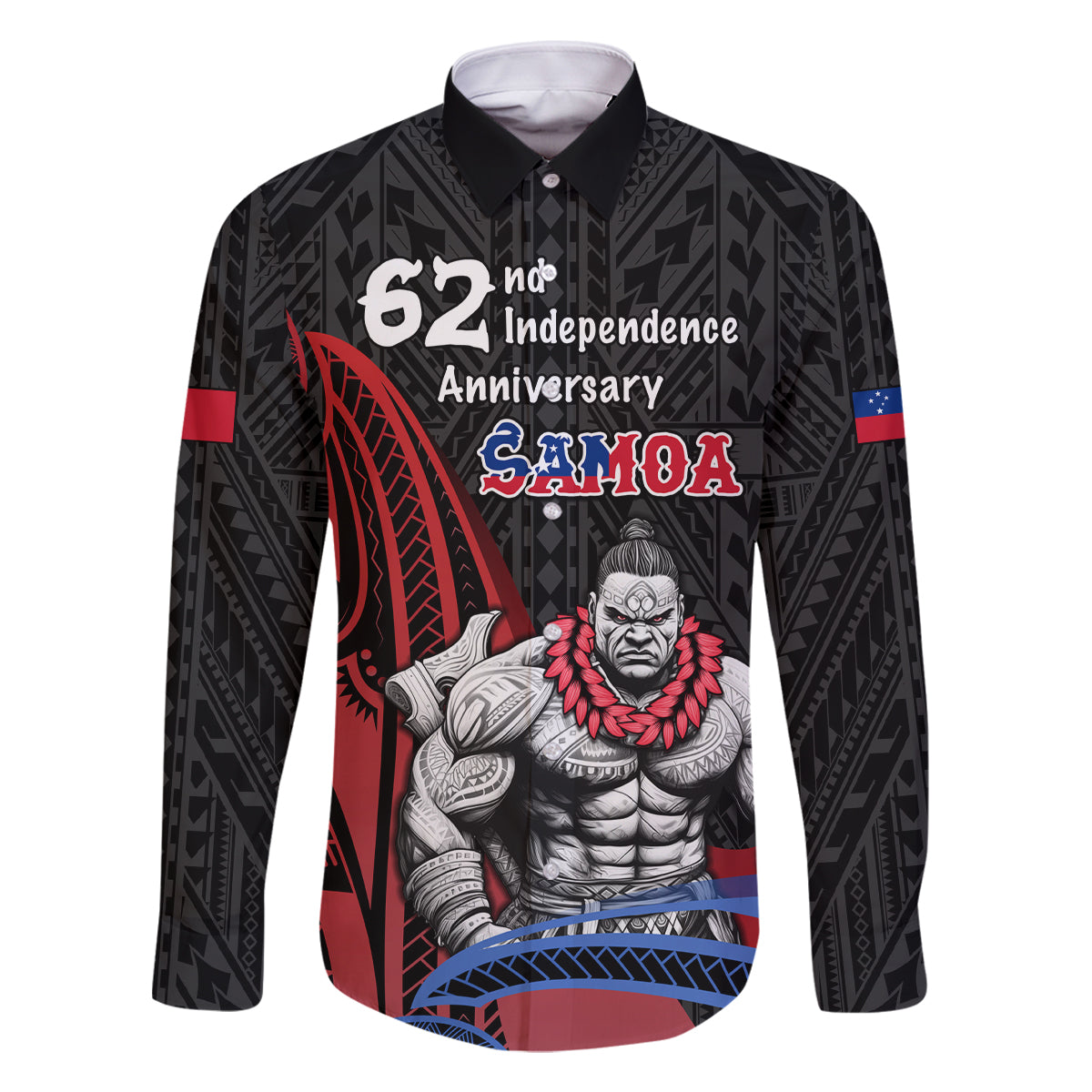 Samoa Independence Day Family Matching Mermaid Dress and Hawaiian Shirt Samoan Warriors Ula Fala LT05 Dad's Shirt - Long Sleeve Black - Polynesian Pride