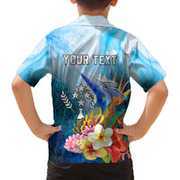 Personalised Kosrae Constitution Day Family Matching Off Shoulder Long Sleeve Dress and Hawaiian Shirt Humpback Whale Tropical Flowers LT05 - Polynesian Pride