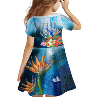 Personalised Kosrae Constitution Day Kid Short Sleeve Dress Humpback Whale Tropical Flowers LT05 - Polynesian Pride