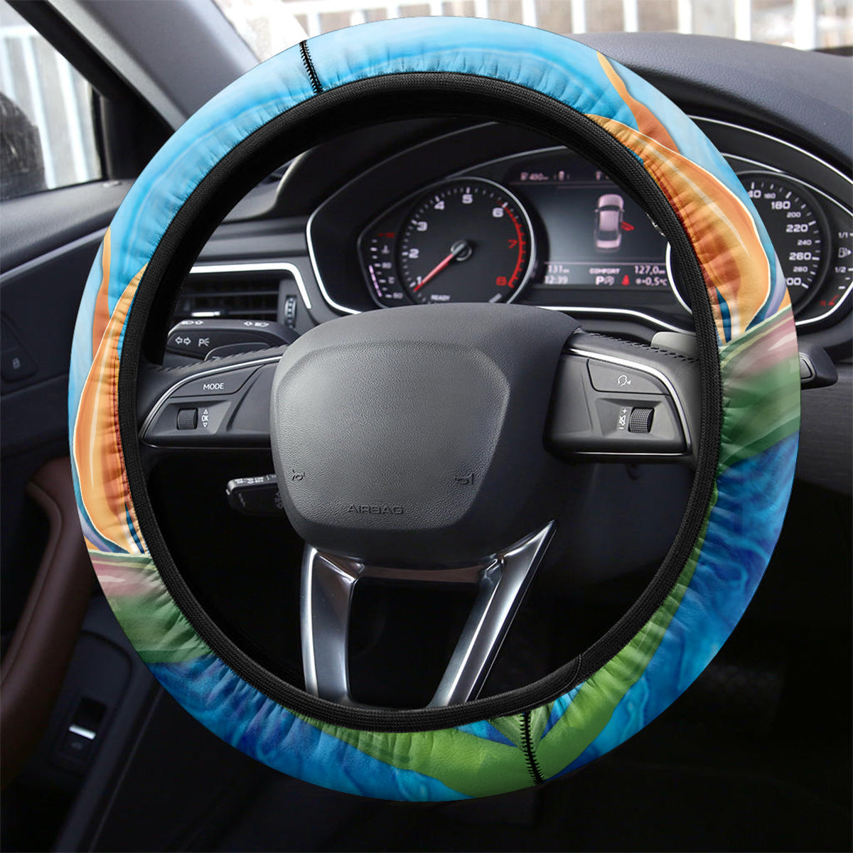 Kosrae Constitution Day Steering Wheel Cover Humpback Whale Tropical Flowers LT05 - Polynesian Pride
