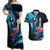 Personalised FSM Yap State Day Couples Matching Off Shoulder Maxi Dress and Hawaiian Shirt Tropical Flowers Tribal Pattern LT05 Blue - Polynesian Pride