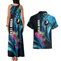 Personalised FSM Yap State Day Couples Matching Tank Maxi Dress and Hawaiian Shirt Tropical Flowers Tribal Pattern LT05 - Polynesian Pride