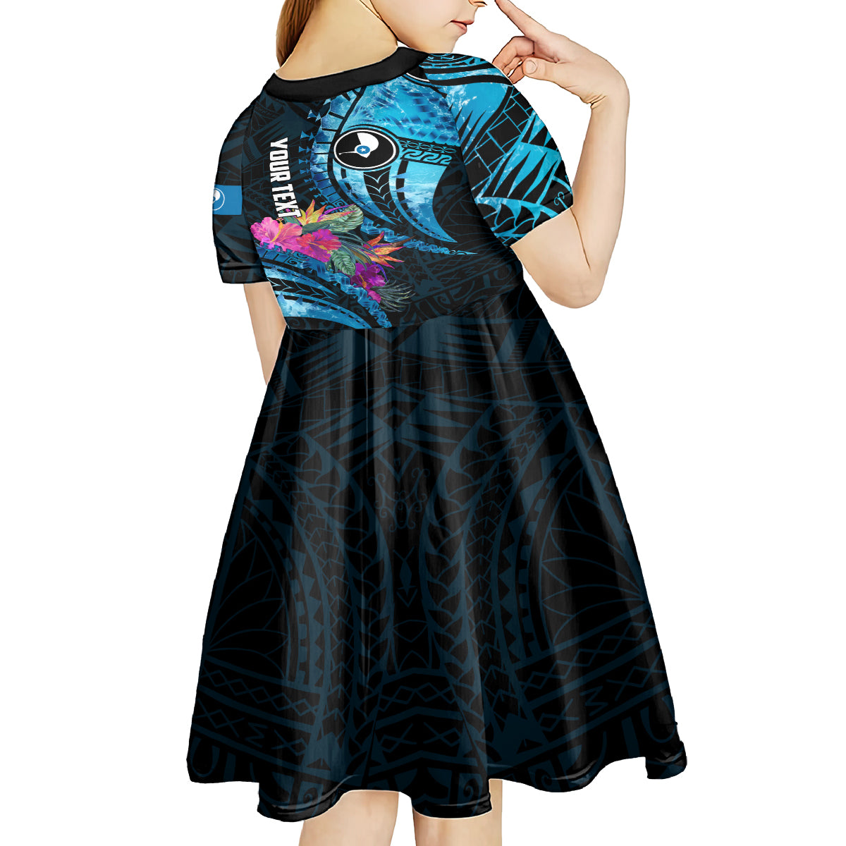 Personalised FSM Yap State Day Kid Short Sleeve Dress Tropical Flowers Tribal Pattern LT05 - Polynesian Pride