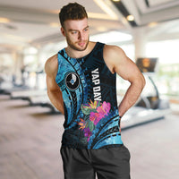 Personalised FSM Yap State Day Men Tank Top Tropical Flowers Tribal Pattern LT05 Blue - Polynesian Pride