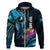 Personalised FSM Yap State Day Zip Hoodie Tropical Flowers Tribal Pattern LT05 Zip Hoodie Blue - Polynesian Pride