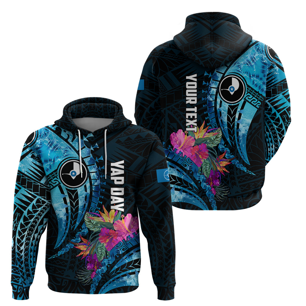 Personalised FSM Yap State Day Zip Hoodie Tropical Flowers Tribal Pattern LT05 - Polynesian Pride