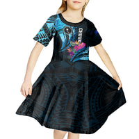 Personalised FSM Chuuk State Kid Short Sleeve Dress Tropical Flowers Tribal Pattern LT05 - Polynesian Pride