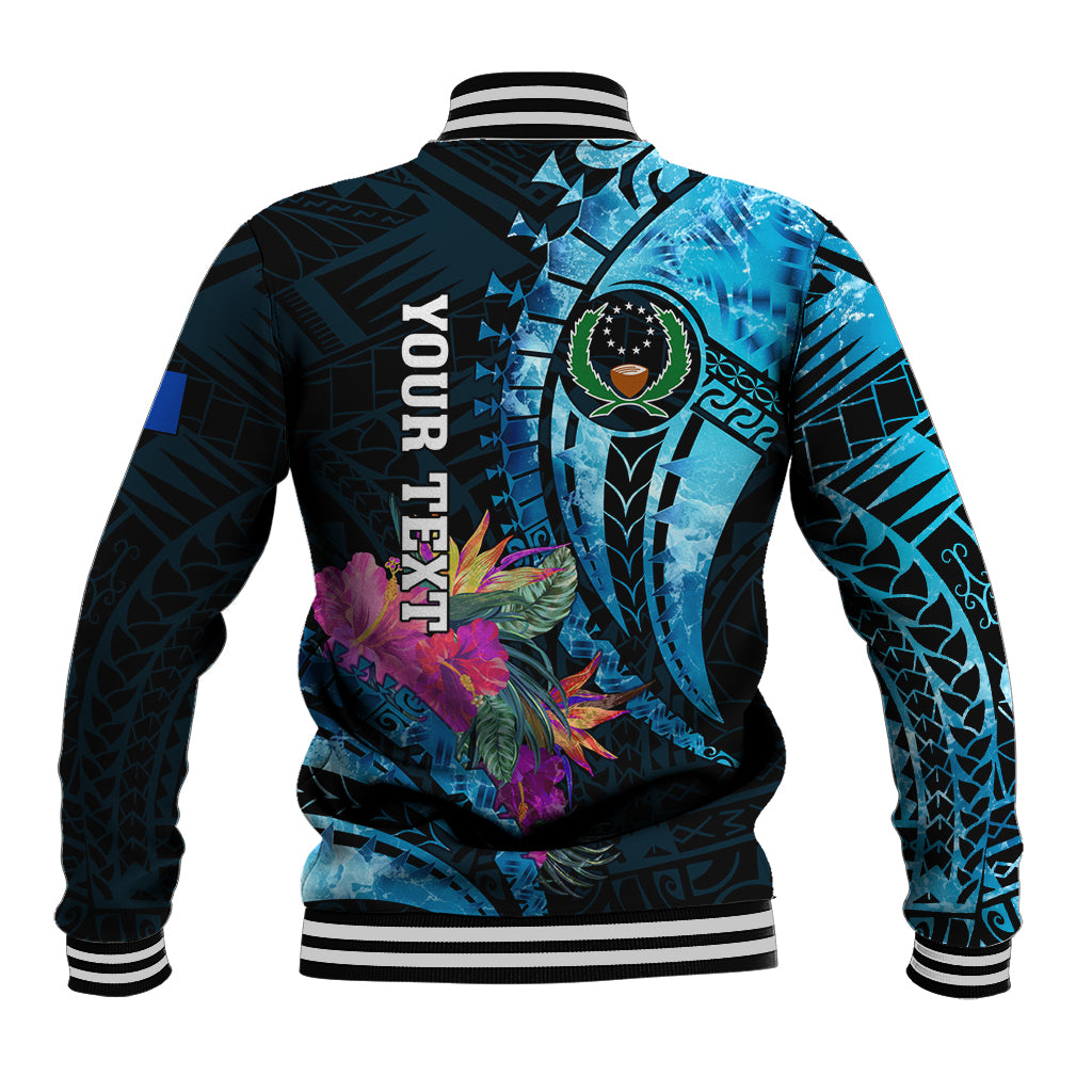 Personalised FSM Pohnpei State Baseball Jacket Tropical Flowers Tribal Pattern LT05 - Polynesian Pride