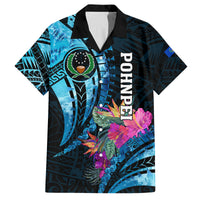 Personalised FSM Pohnpei State Family Matching Off Shoulder Long Sleeve Dress and Hawaiian Shirt Tropical Flowers Tribal Pattern LT05 Dad's Shirt - Short Sleeve Blue - Polynesian Pride