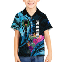 Personalised FSM Pohnpei State Family Matching Off Shoulder Short Dress and Hawaiian Shirt Tropical Flowers Tribal Pattern LT05 Son's Shirt Blue - Polynesian Pride