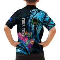 Personalised FSM Pohnpei State Kid Hawaiian Shirt Tropical Flowers Tribal Pattern LT05 - Polynesian Pride