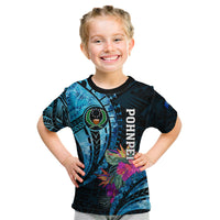 Personalised FSM Pohnpei State Kid T Shirt Tropical Flowers Tribal Pattern LT05 Blue - Polynesian Pride