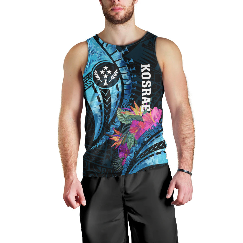 Personalised FSM Kosrae State Men Tank Top Tropical Flowers Tribal Pattern LT05 - Polynesian Pride