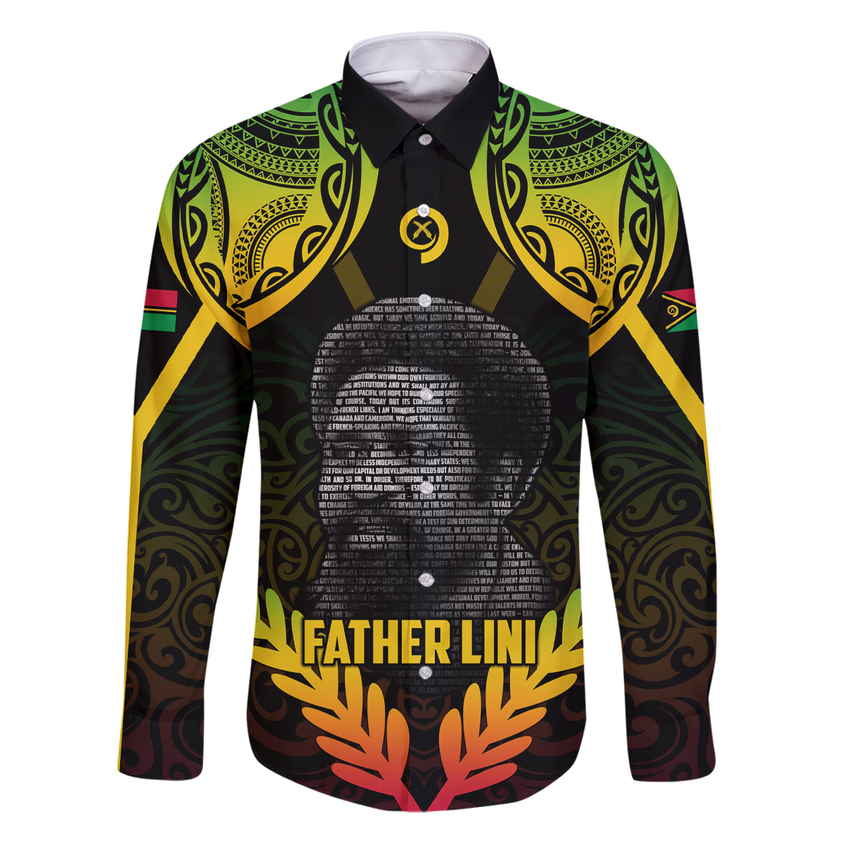 Personalised Vanuatu Father Lini Day Family Matching Off Shoulder Long Sleeve Dress and Hawaiian Shirt Polynesian Tribal Pattern LT05 Dad's Shirt - Long Sleeve Black - Polynesian Pride