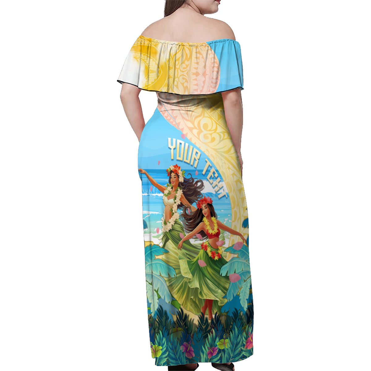 Personalised Hawaii Honolulu Festival Family Matching Off Shoulder Maxi Dress and Hawaiian Shirt Hula Girls Tropical Vibe LT05 - Polynesian Pride