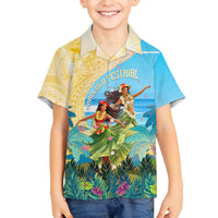 Personalised Hawaii Honolulu Festival Family Matching Off Shoulder Maxi Dress and Hawaiian Shirt Hula Girls Tropical Vibe LT05 Son's Shirt Blue - Polynesian Pride