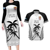 Custom Fiji Tapa Football Couples Matching Long Sleeve Bodycon Dress and Hawaiian Shirt Sporty Style LT05 White - Polynesian Pride