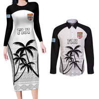 Custom Fiji Tapa Football Couples Matching Long Sleeve Bodycon Dress and Long Sleeve Button Shirt Sporty Style LT05 White - Polynesian Pride