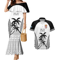 Custom Fiji Tapa Football Couples Matching Mermaid Dress and Hawaiian Shirt Sporty Style LT05 White - Polynesian Pride