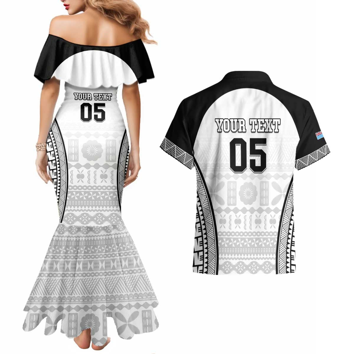 Custom Fiji Tapa Football Couples Matching Mermaid Dress and Hawaiian Shirt Sporty Style LT05 - Polynesian Pride